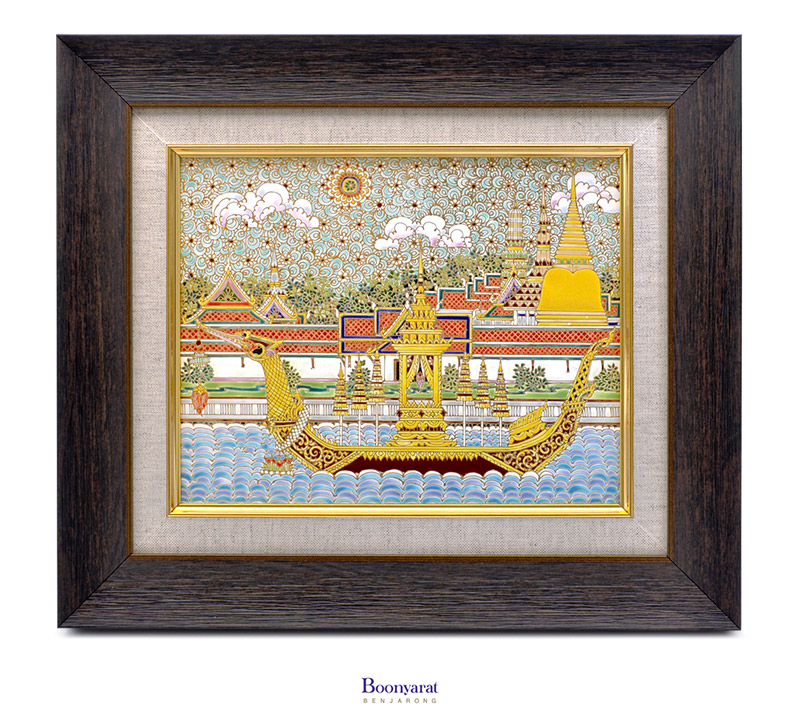 Benjarong hand painted on tile with frame