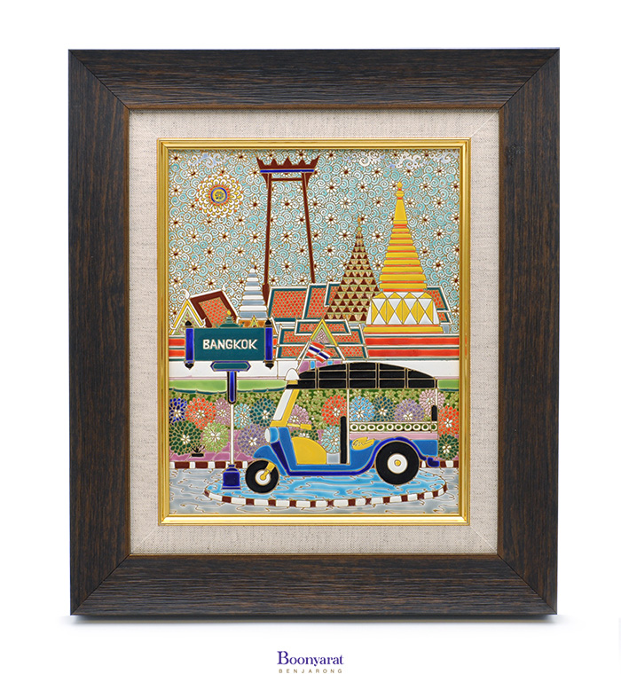 Benjarong hand painted on tile with frame