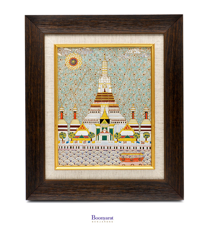 Benjarong hand painted on tile with frame