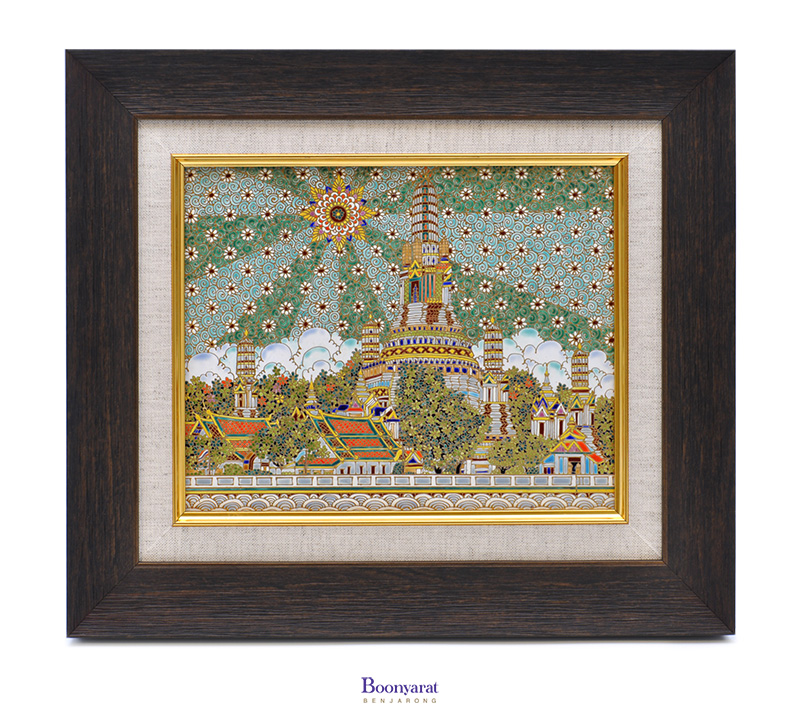 Benjarong hand painted on tile with frame