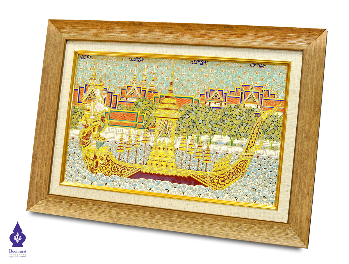 Benjarong hand painted royal barge on tile