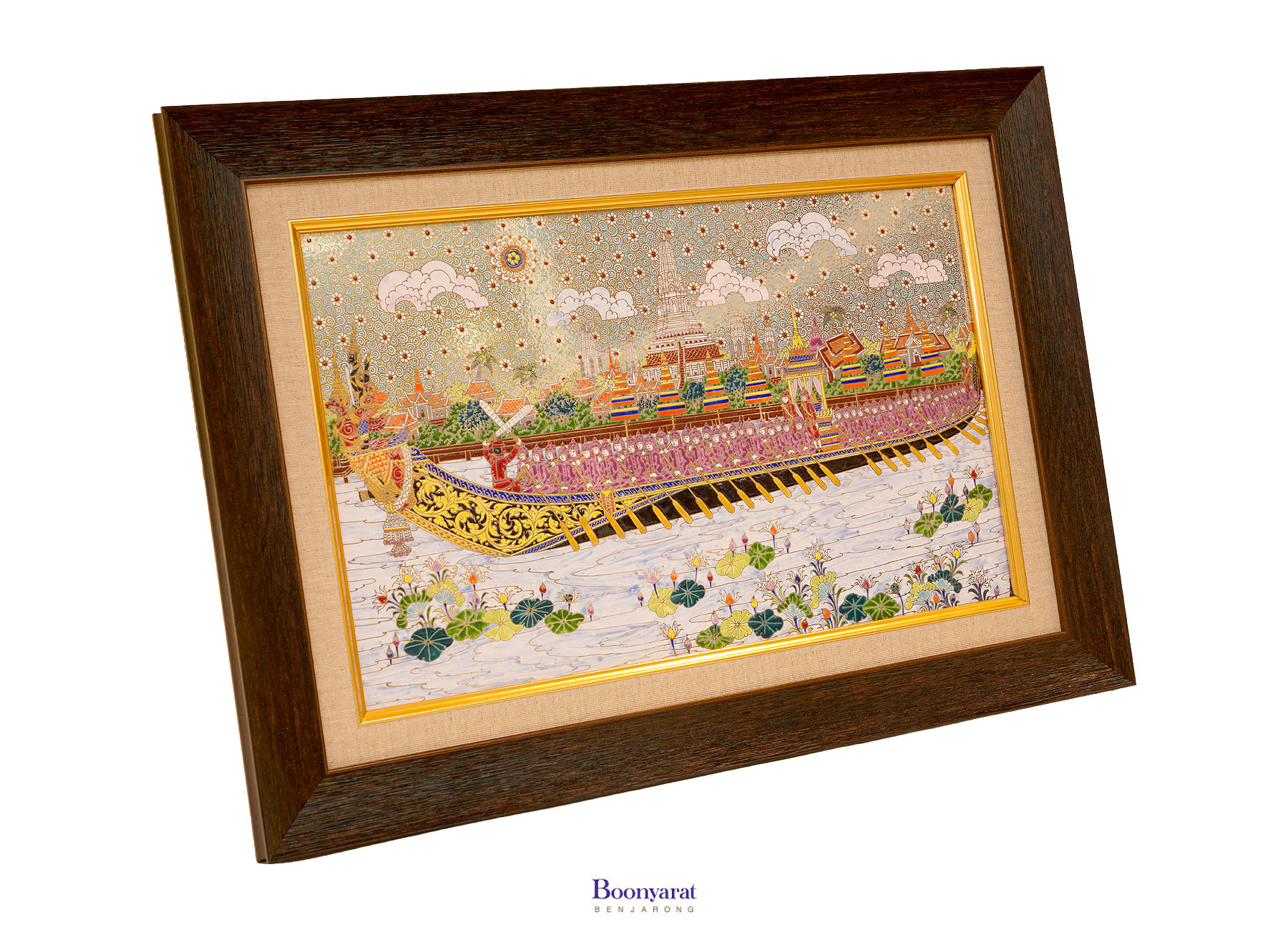 Benjarong hand painted royal barge on tile