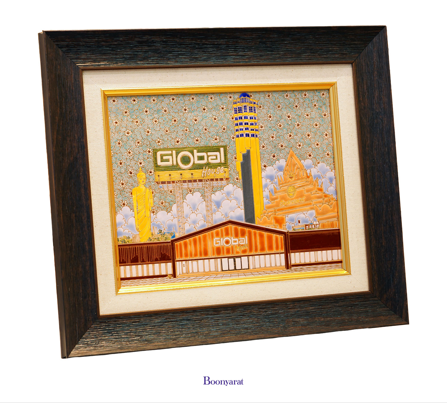 Benjarong hand painted on tile with frame