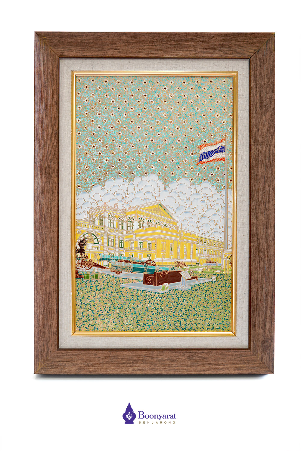 Benjarong hand painted royal barge on tile