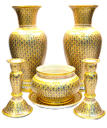 Buddha ritual set, Key-Yark pattern, matte skin. 12 inch vase