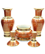 Buddha ritual set, Pikul-Tong pattern, matte skin. 8 inch vase