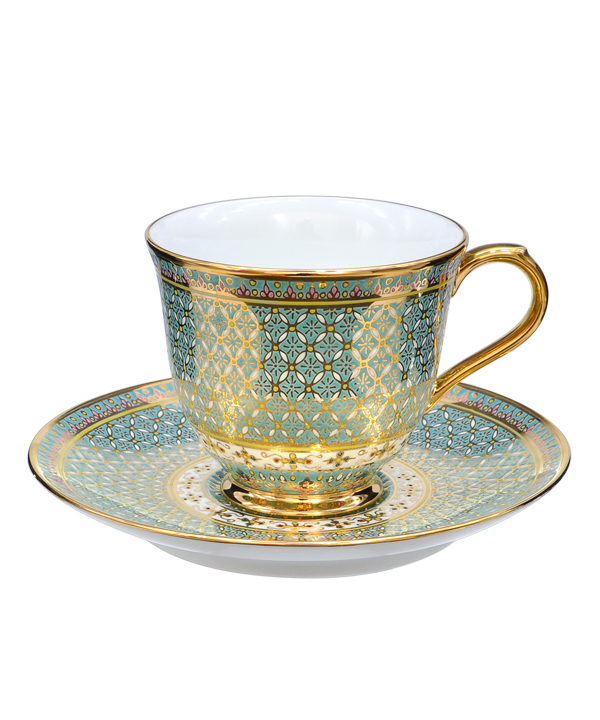Benjarong coffee cup Kaw-ching-duang pattern bluesky color