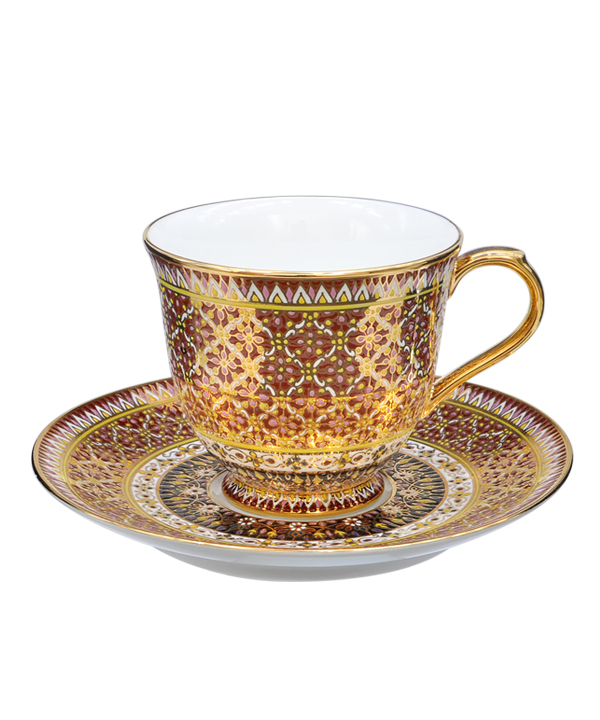 Benjarong coffee cup Pi-kul-khan-khod pattern red brown color