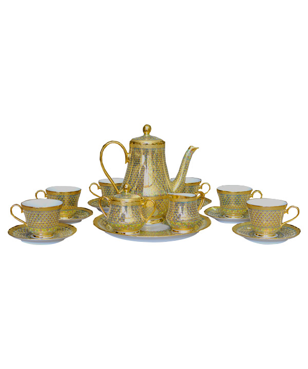 Coffee set for 6 person - Grape pattern yellow color