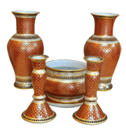 Buddha ritual set, Pikul-Tong pattern, matte skin. 10 inch vase