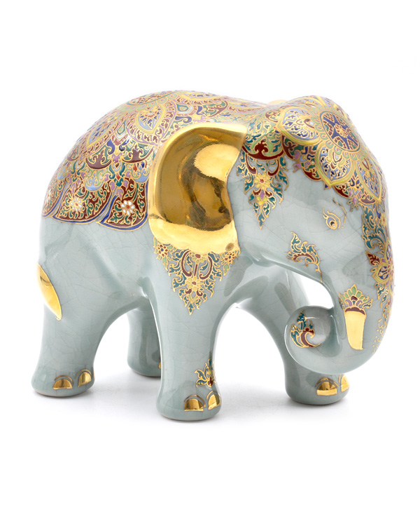 Celadon elephant with benjarong hand-painted
