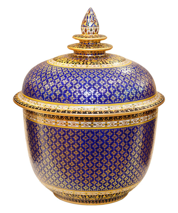 โถเบญจรงค์ 6 นิ้ว ลายพิกุลทอง