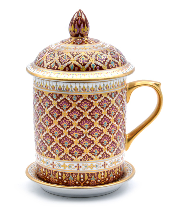 Benjarong Mug in Bua-Sa-Wan Khan-Khod pattern, Matt Glaze