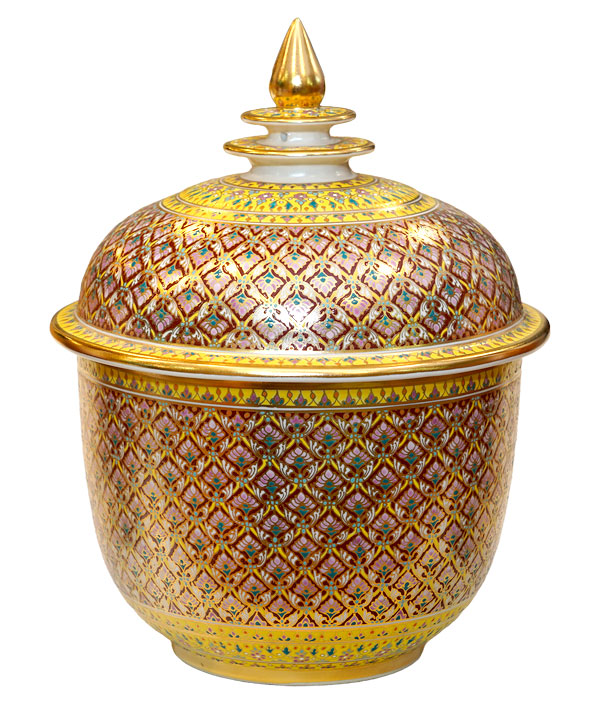 โถเบญจรงค์ 6 นิ้ว ลายบัวสวรรค์ เคลือบด้าน