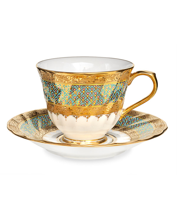 แก้วกาแฟทรงพริ้ว ลายพิเศษ หยดเทียนตัดขอบด้วยลายทองนูน