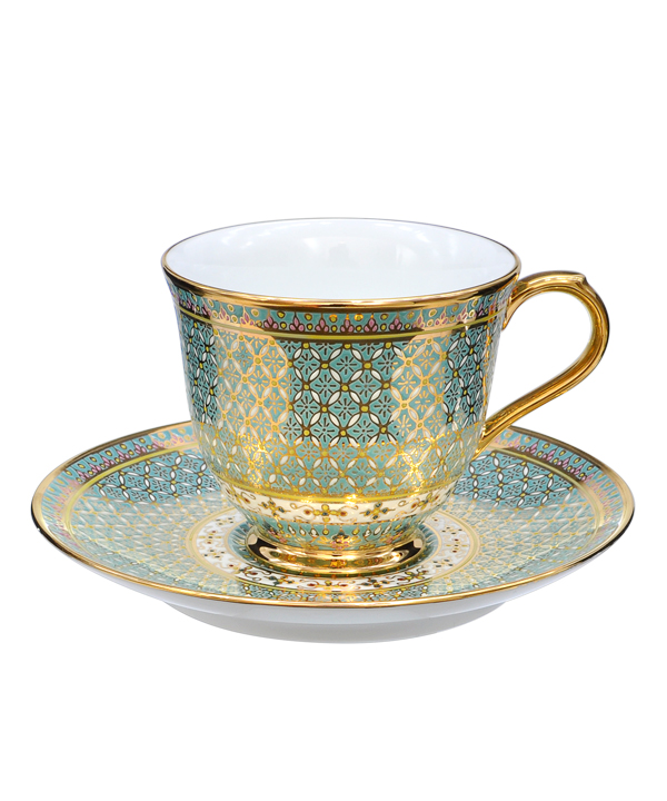 แก้วกาแฟเบญจรงค์ ลายแก้วชิงดาว สีฟ้า