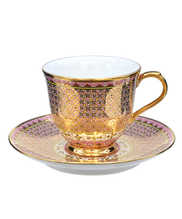 Benjarong coffee cup Kaw-ching-duang pattern pink color