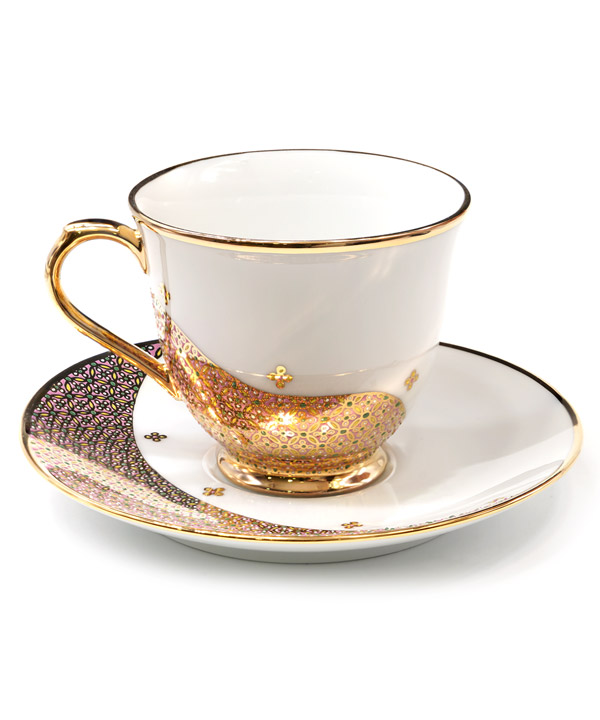 แก้วกาแฟเบญจรงค์ ลาย แก้วชิงดวง แบบ Modern สีชมพู