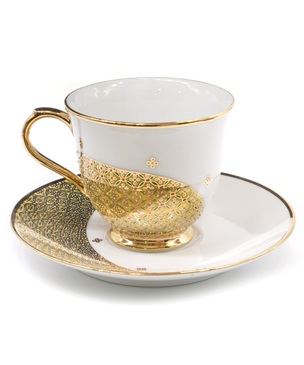 แก้วกาแฟเบญจรงค์ ลาย แก้วชิงดวง แบบ Modern สีเหลือง