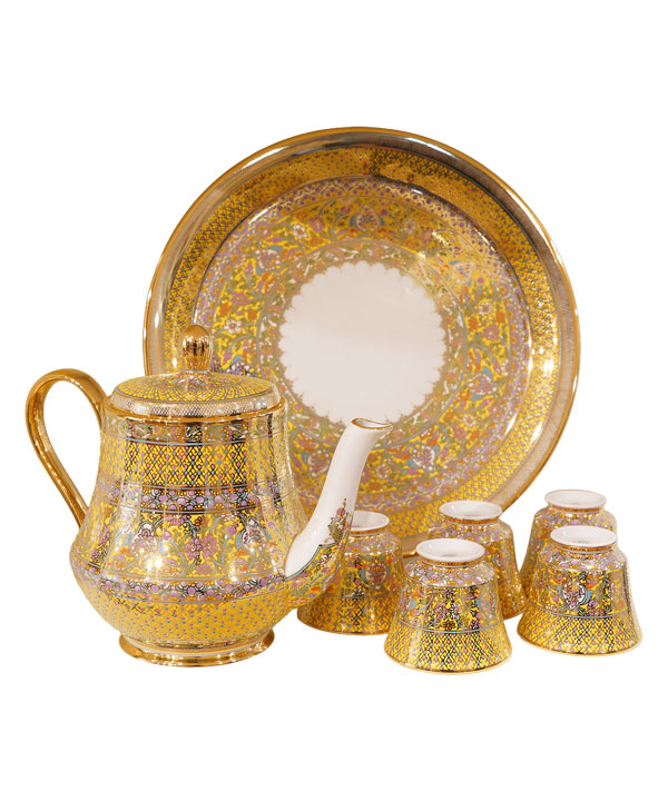 ชุดกาน้ำชา ทรงระฆัง ลายหยดเทียนสีเหลือง