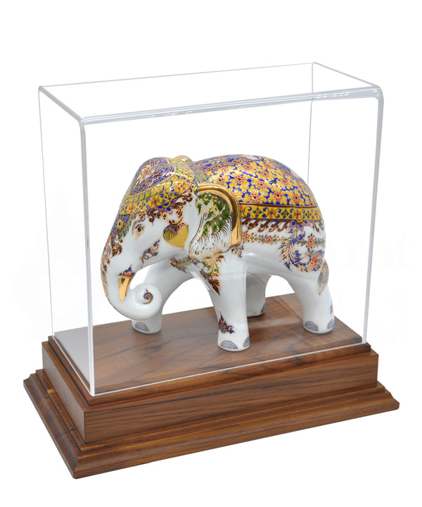 Elephant size 6 inch with teakwood base and arcylic cover