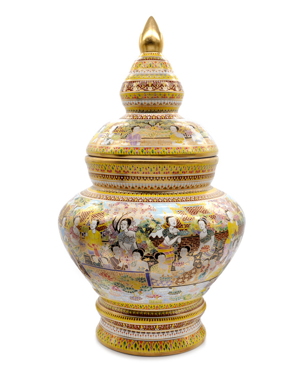 Nam-Ton jar benjarong 18 inch height Loy-Kra-Tong pattern