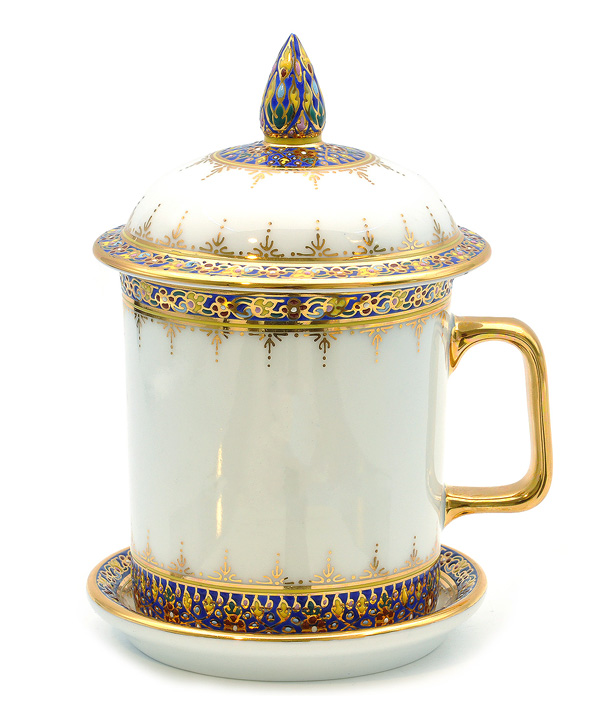 Benjarong mug, Border pattern (Louk-khan)